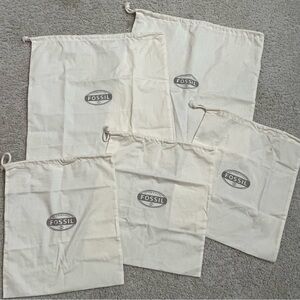 Set of 5 FOSSIL Ivory CLOTH Drawstring Sleeper DUST BAGS for PURSE  5 LOT